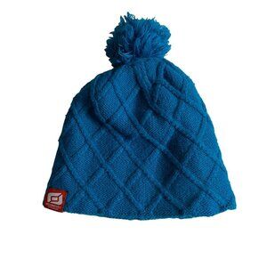 Below Zero Blue Patterned Knit Pom Beanie